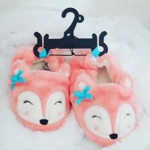 Plush Pink Fox Girls Slippers size 5